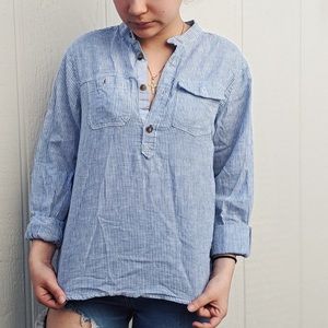 striped button up with pockets